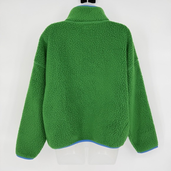 J.Crew Sz L Polartec Sherpa Vintage Fleece Green Half-Snap Mockneck Pullover - Picture 4 of 7